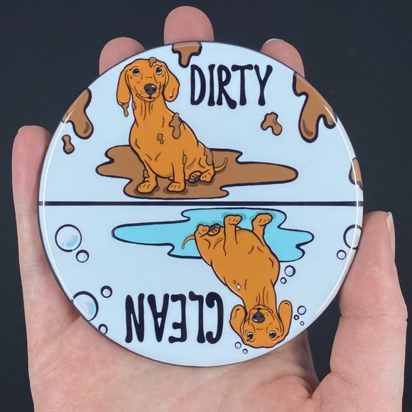 Red Dachshund Dog Clean Dirty Dishwasher Magnet - Picture 2 of 6